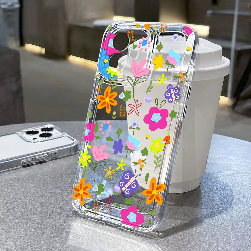 Clear Shockproof Bumper Case - Bunte Blumen Transparente Handyhülle für iPhone