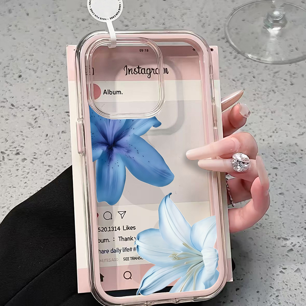 Clear Shockproof Bumper Case - Blaue Lilien-Blumen Transparente Handyhülle für iPhone