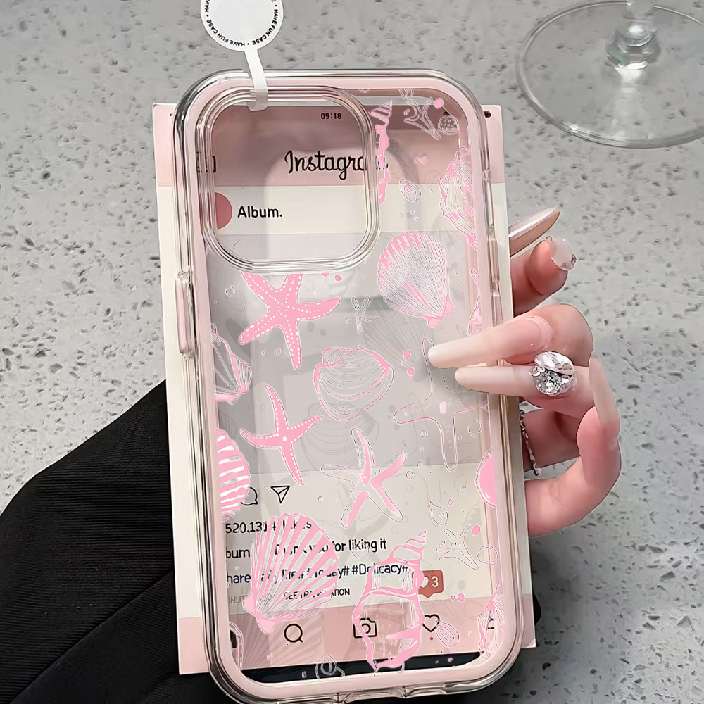Clear Shockproof Bumper Case - Sommerliche rosa Muschel-Handyhülle für iPhone 17