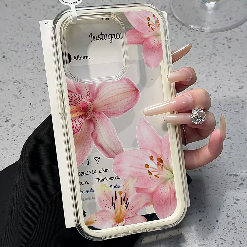 Clear Shockproof Bumper Case - Rosa Lilien-Blumen Transparente Handyhülle für iPhone