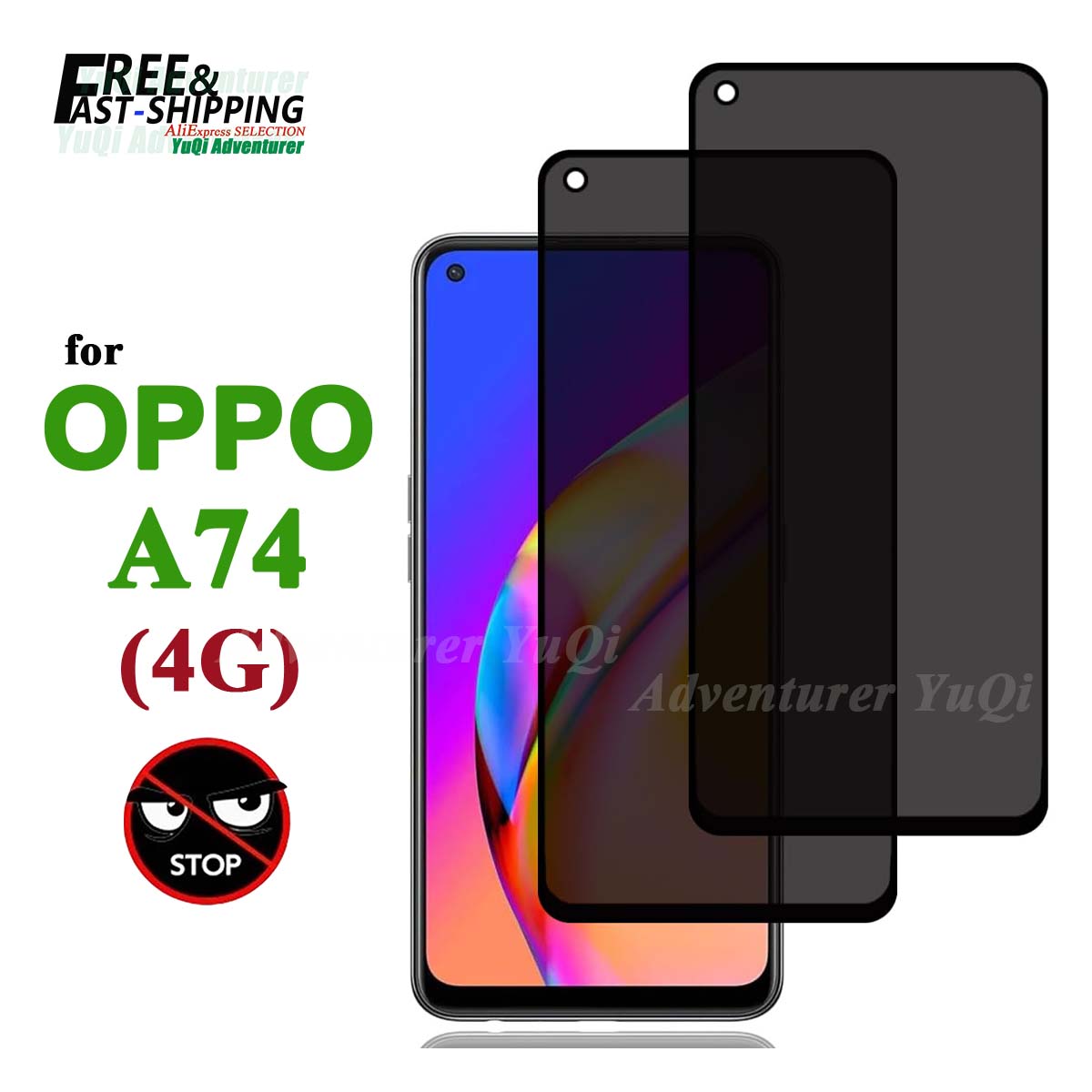 Anti Spy Privacy Glass Case - Anti-Spionage-Displayschutz für OPPO A74 4G, gehärtetes