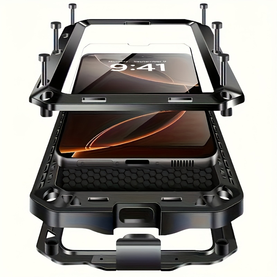 Heavy Duty 360 Full Body Protective Case - Robuste Metall-Schutzhülle mit integriertem Glas-Displayschutz, 360°-Schutz